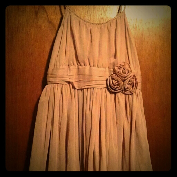 H&M Pleated Blush Braided Strap Dress w/ Rosette