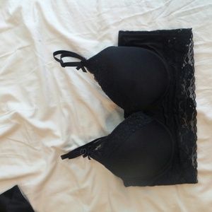 6 clip black lace bra