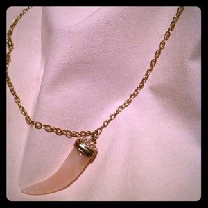 Pink Pearl Gold Toned Horn Necklace Pendant 28 in.