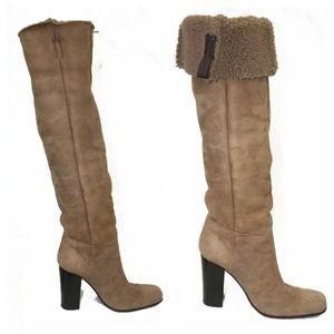 Prada Suede Shearling lined over the knee boots