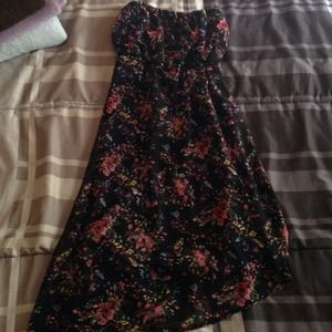 Floral print strapless dress
