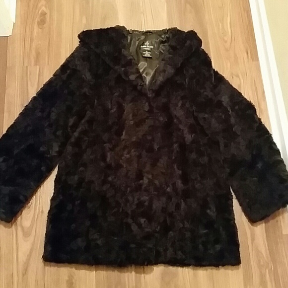 Dennis basso faux fur oversized coat with hood