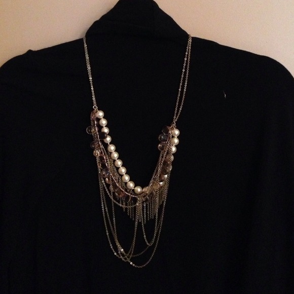 JCrew pearl, lilac stone necklace.