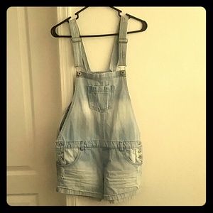 Denim overall shorts