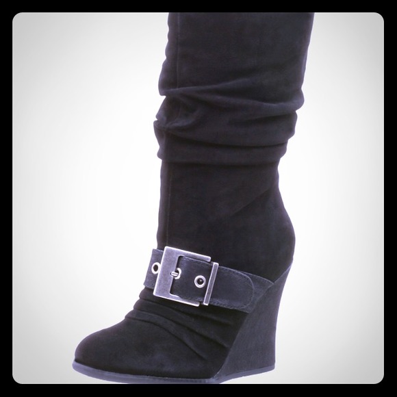 Boots - Dr. Scholls Wedge Black Suede Leather Boots 6