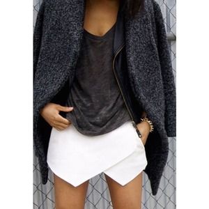 White Asymmetrical Geometric Pocket Shorts