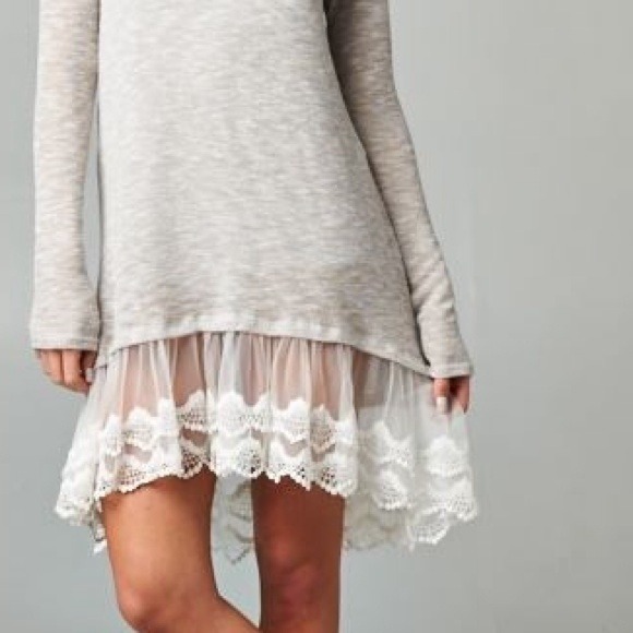 Simply Gorgeous ~ Grey Lace Hem Dress - Picture 2 of 3