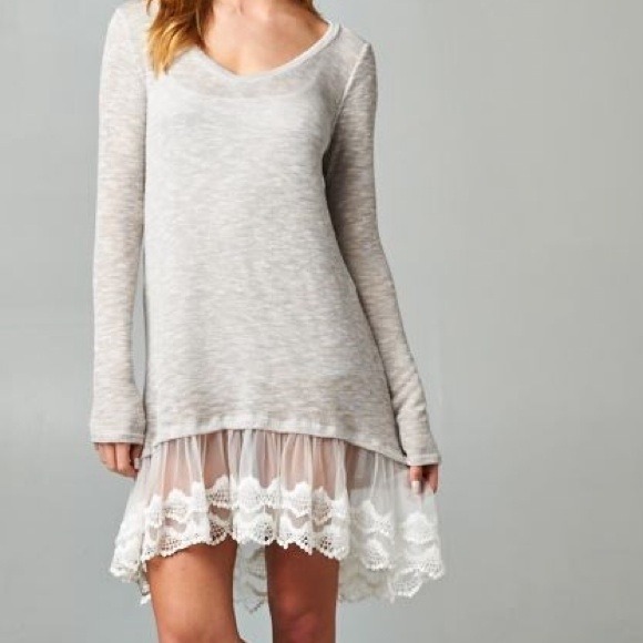 Simply Gorgeous ~ Grey Lace Hem Dress - Picture 3 of 3