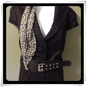 Black Belted Short Sleeve Top Size 14