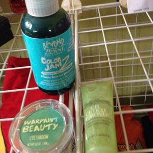 Hair dye, eye shadow and gel cuticle remover