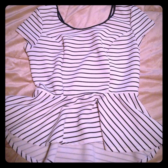 Cream black striped peplum top