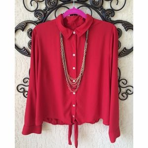 Gorgeous red button down with front tie
