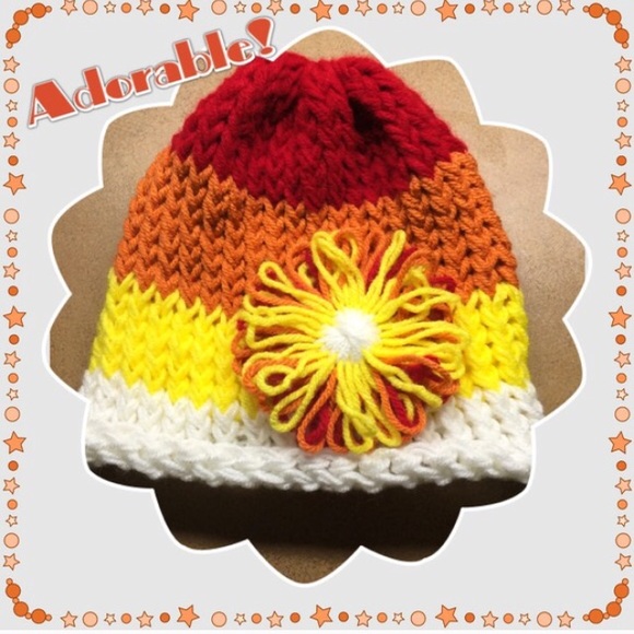 🎃 Candy Corn Flower Beanie