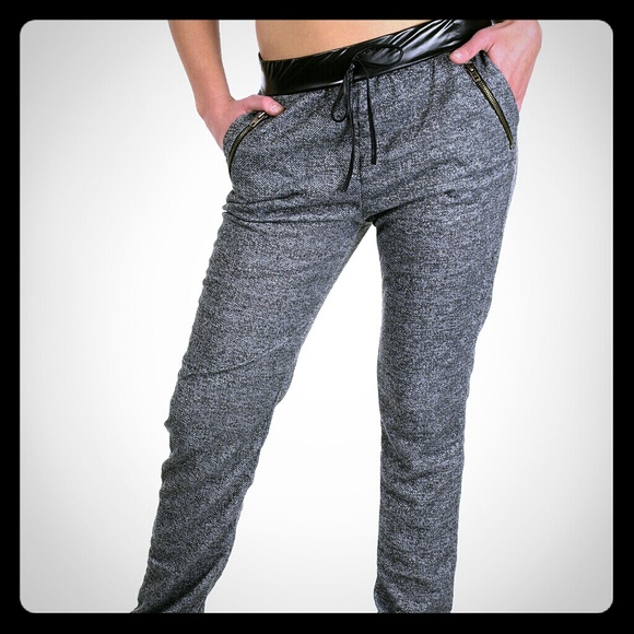 Super trendy track jogger pants with faux leather