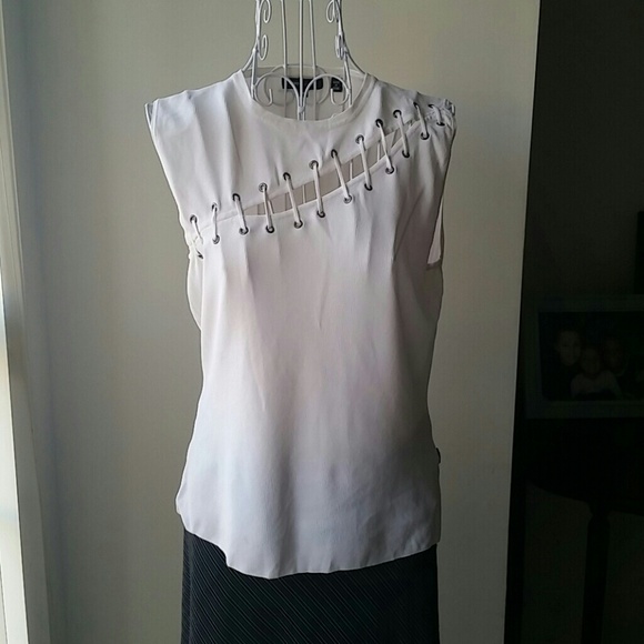 BUNDLE - Sleeveless White Blouse and khaki skirt
