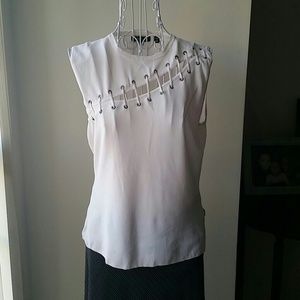 BUNDLE - Sleeveless White Blouse and khaki skirt