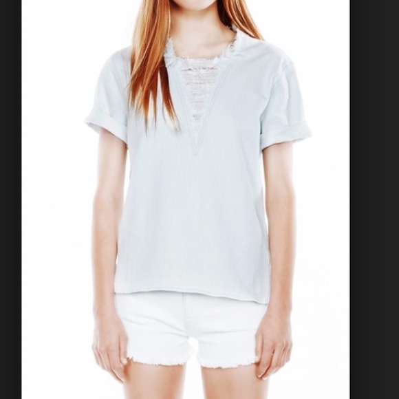 Current/Elliott Raw edge short sleeve denim shirt