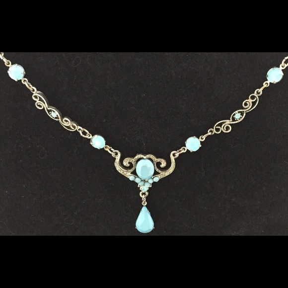 Turquoise Rhinestone Victorian Style Necklace