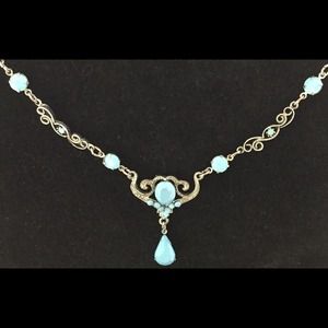 Turquoise Rhinestone Victorian Style Necklace