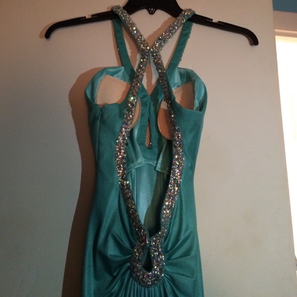 Turquoise La Femme prom dress - Picture 2 of 4