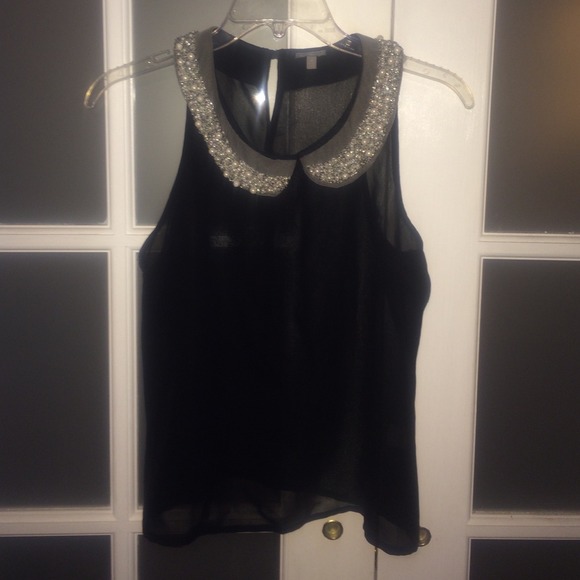 Charlotte Russe Tops - 🎉BOGO FREE🎉 Black beaded collared sheer top