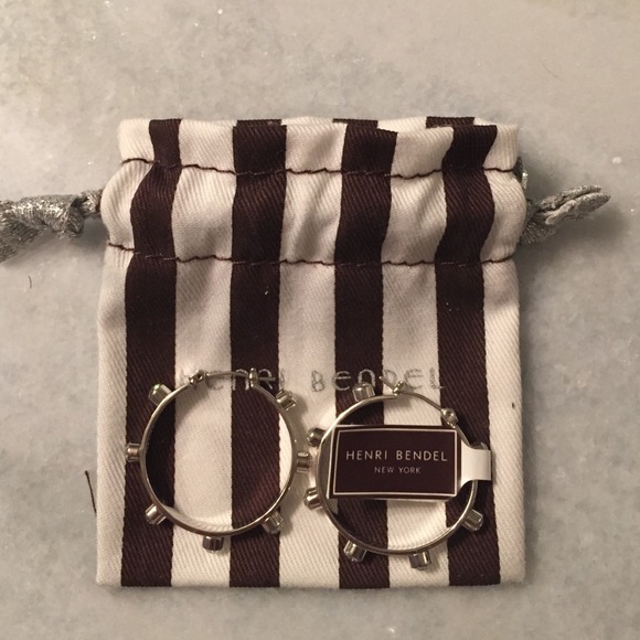 Henri Bendel silver hoop earrings with crystals!