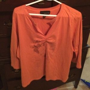 3/4 sleeve orange graphic tee from Lane Braynt