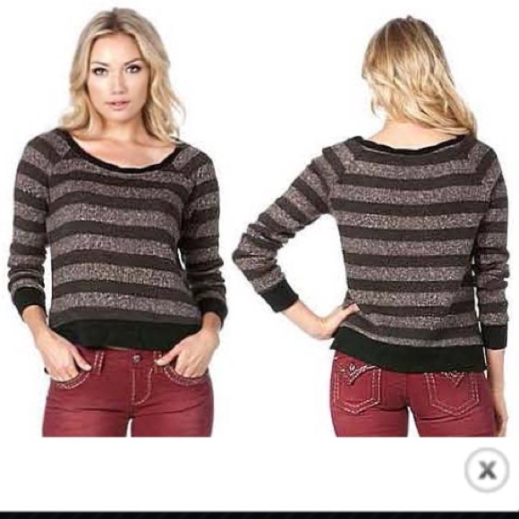 Miss Me Grey & Black Striped Sweater