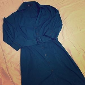 Teal Belted Button Down Shirt Dress