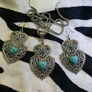 Heart turquoise earrings necklace set
