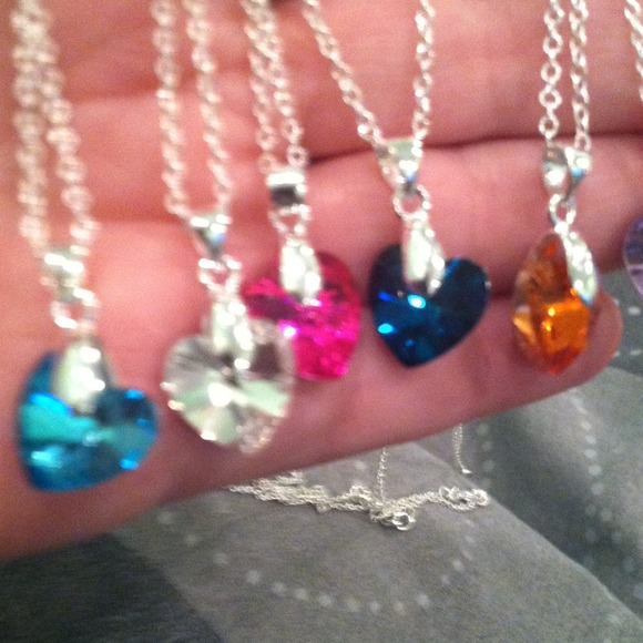 Stunning sterling silver crystal heart necklaces