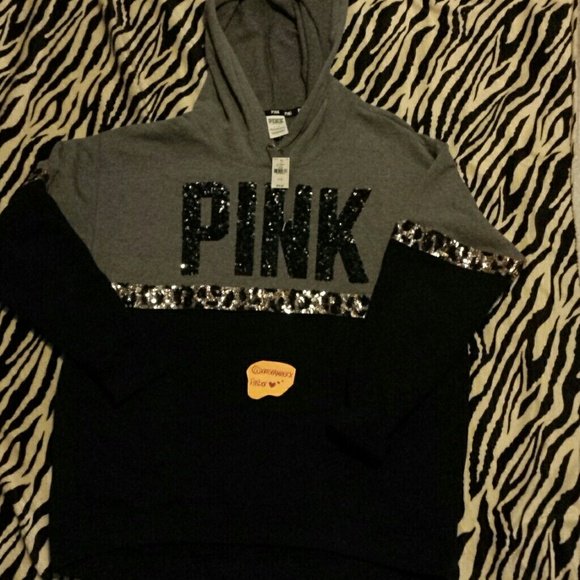 Victoria's secret PINK leopard bling hoodie nwt