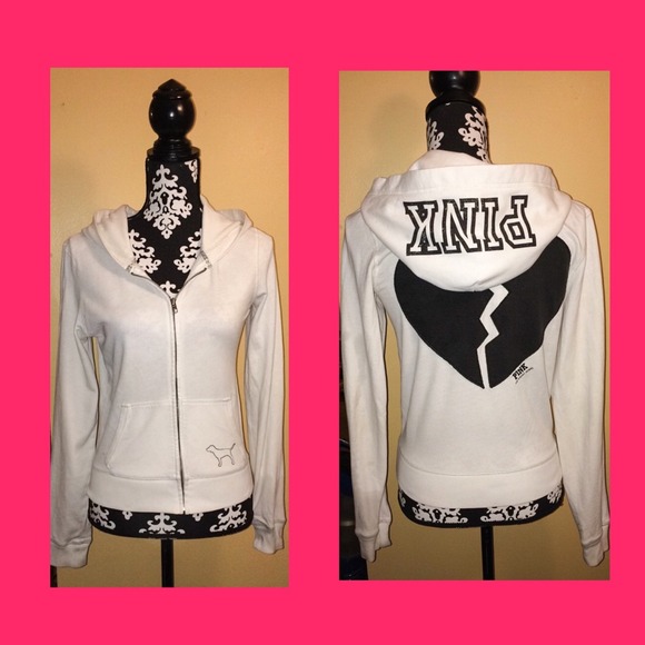💔VS Pink Broken Heart Zip Up Hoodie