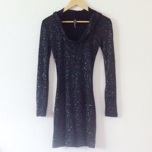 Brian Lichtenberg black glitter hooded dress