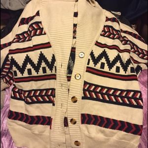 Western pattern open cardigan