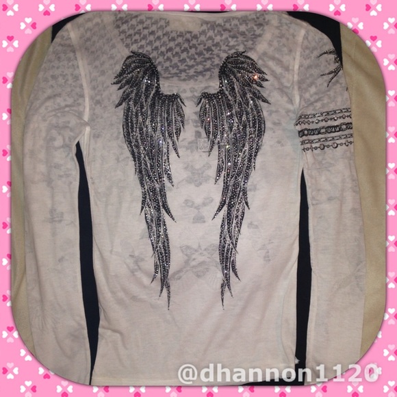 ️SALE! Miss Me Burnout LS Tee w/Wings Bling M NWT