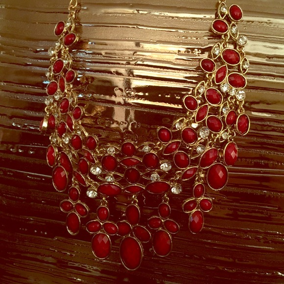 Beautiful red and gold statement necklace