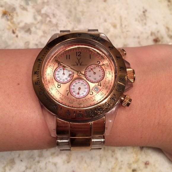 Rose gold and clear plastic chronograph toy watch