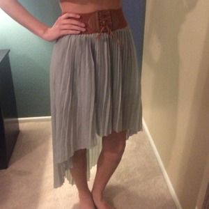 Pleated Green High Low Skirt