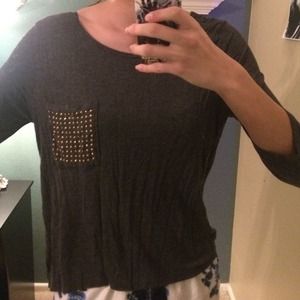 Grey, gold studded pocket tee