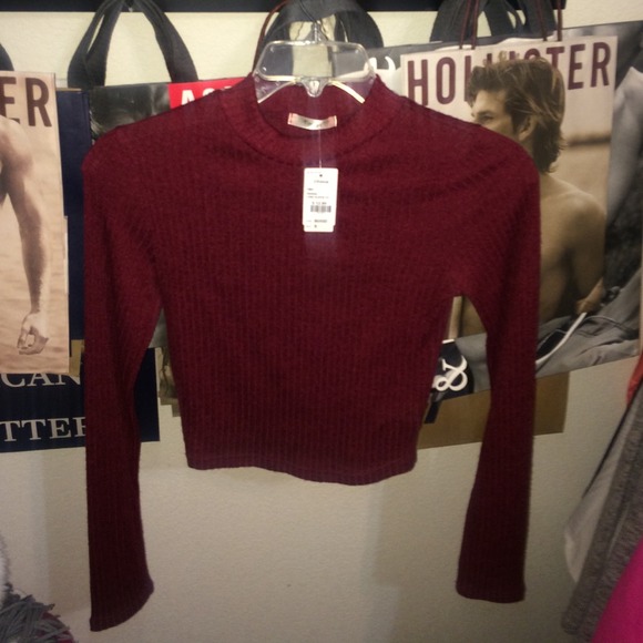 maroon long sleeve crop top