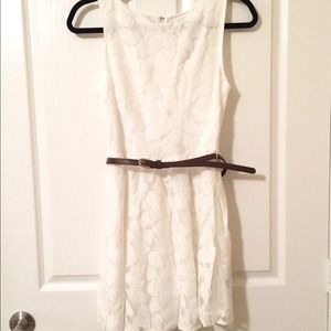 White Dress from Forever21 with brown belt