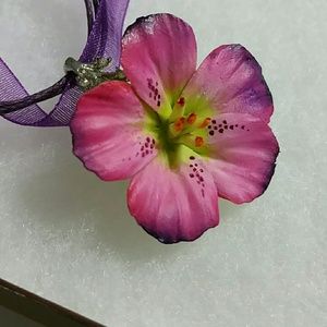 New Handmade Ceramic Flower Pink Purple Necklace