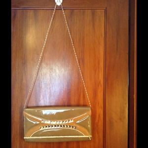 Nude color clutch with rhinestones