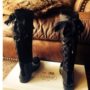 Coach Rain Boots . Tie up , bow back