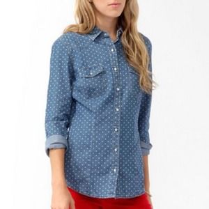 Forever 21 polka dot denim button down Medium