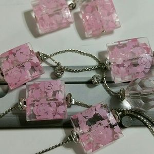 Pink Bead Fashion Necklace with Matching Earrings