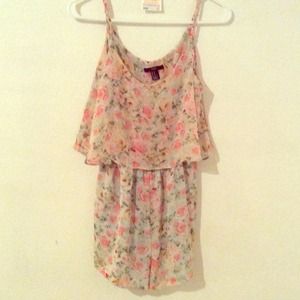 Pink, blue, floral romper