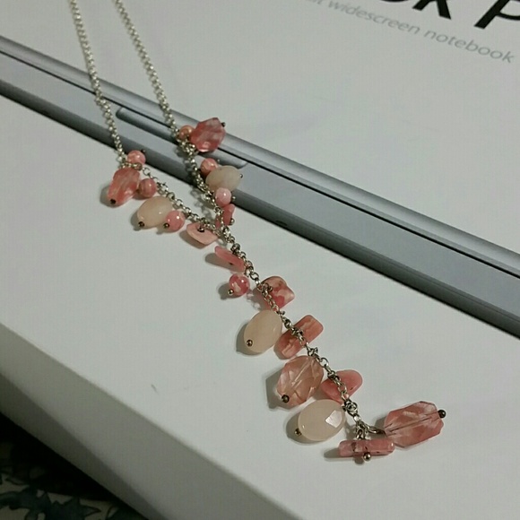 Sterling Silver 925 Pink Stone Y Necklace - Picture 1 of 4