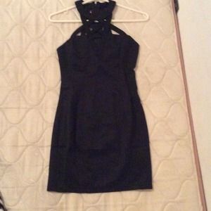 Black Bodycon dress. Caged neckline